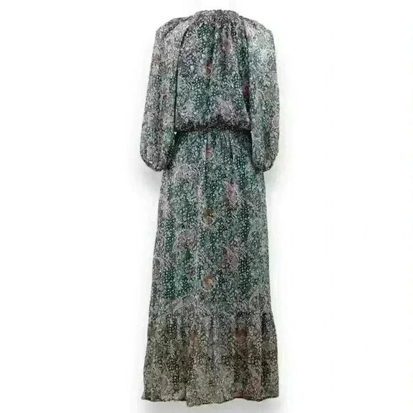 Ellison Green Floral Paisley Chiffon Midi Dress 3/4 Sleeves V-Neck Size Small - Picture 7 of 8